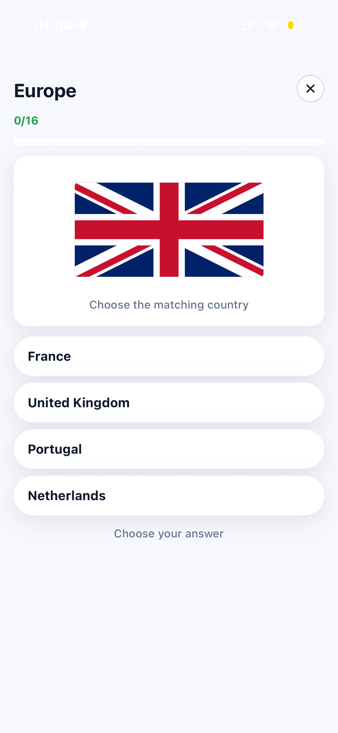 Quiz question screen in GeoQuiz